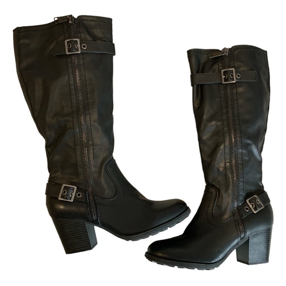 White Mountain Dover black block heel knee high vegan leather boots size 10M - Picture 1 of 10